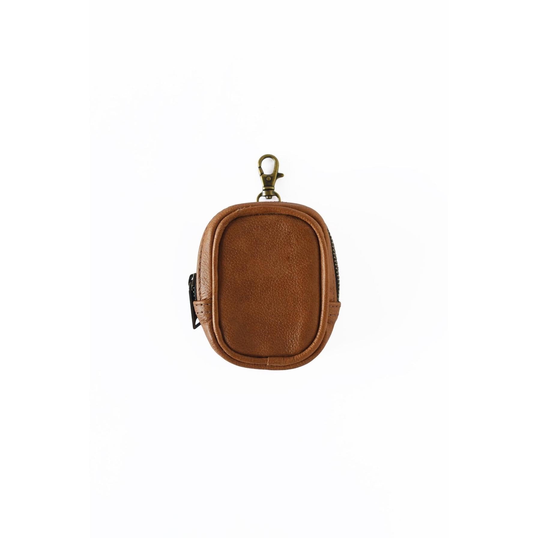Pebbled Cognac Brown Leather Pouch Charm