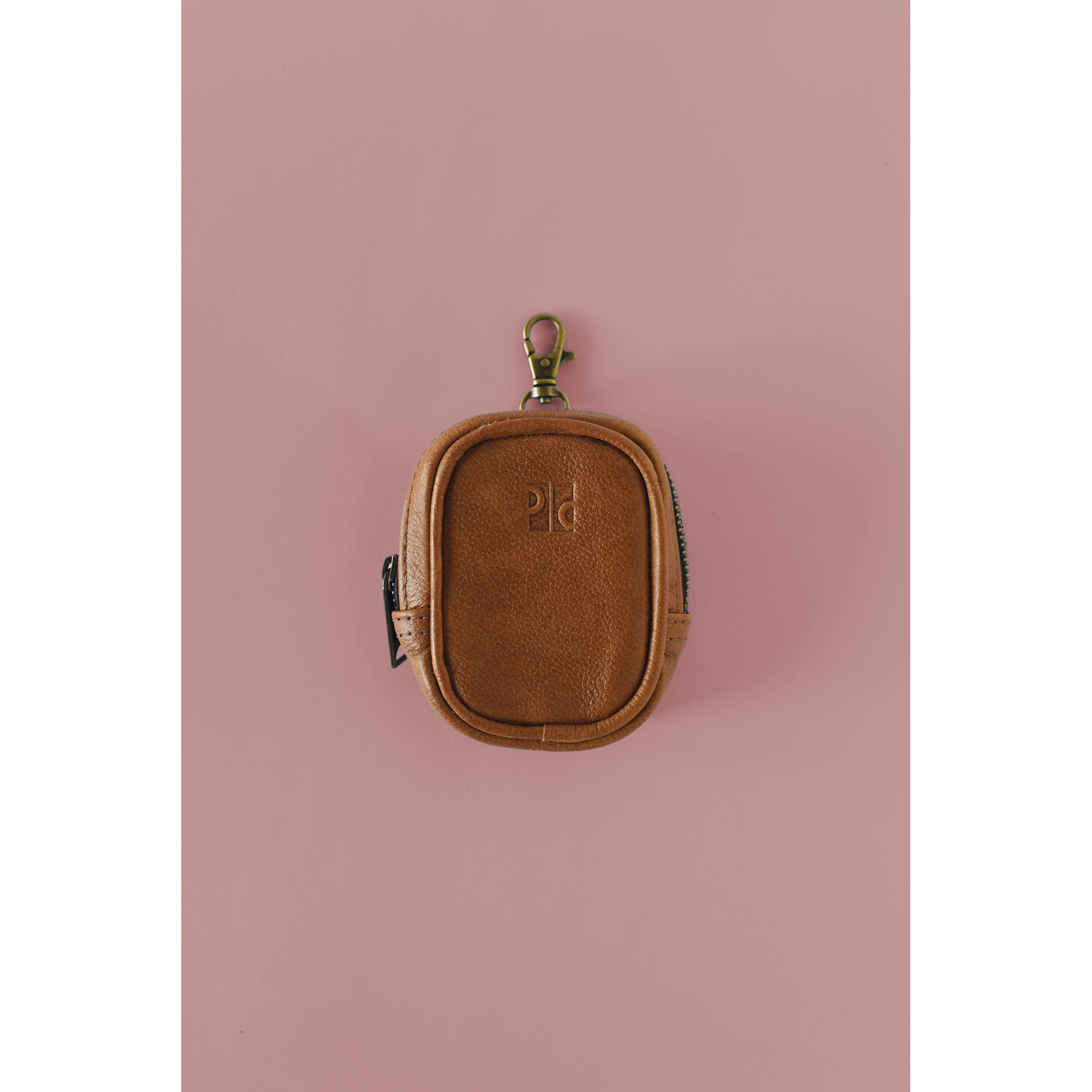 Pebbled Cognac Brown Leather Pouch Charm