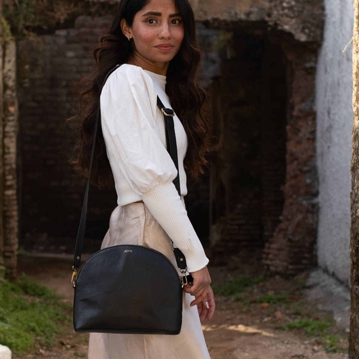Pebbled Leather Halfmoon Crossbody- Assorted Colors