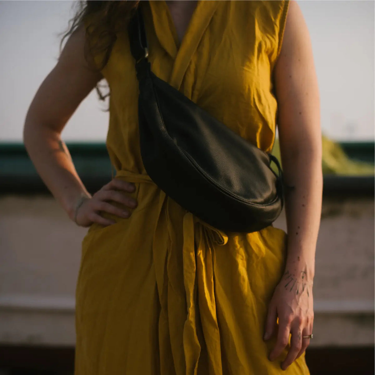 Pebbled Leather Moon Sling Bag- Assorted Colors