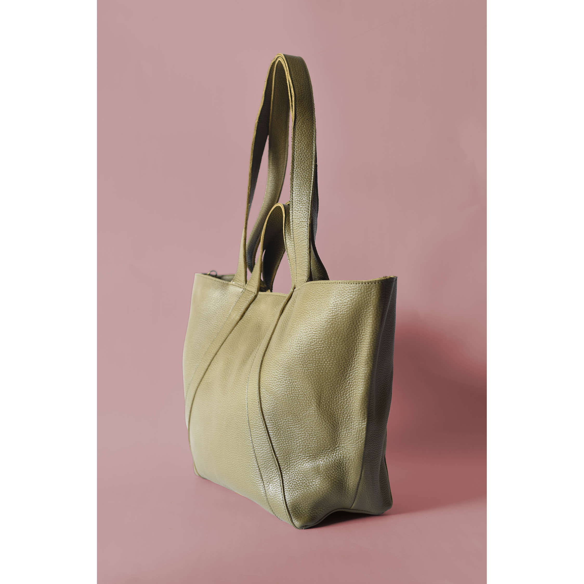 Pebbled Olive Green Leather Origami Shoulder Bag
