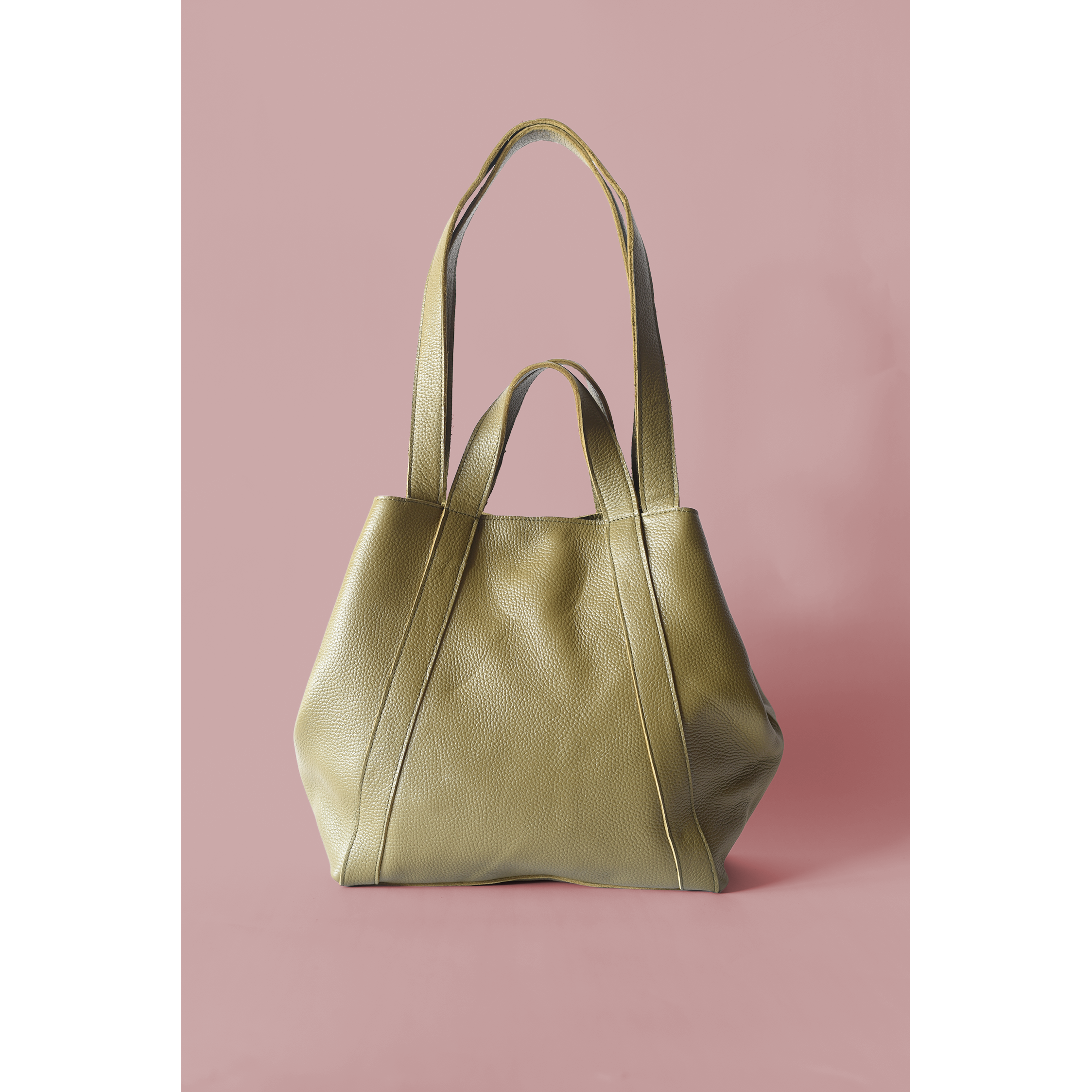 Pebbled Olive Green Leather Origami Shoulder Bag
