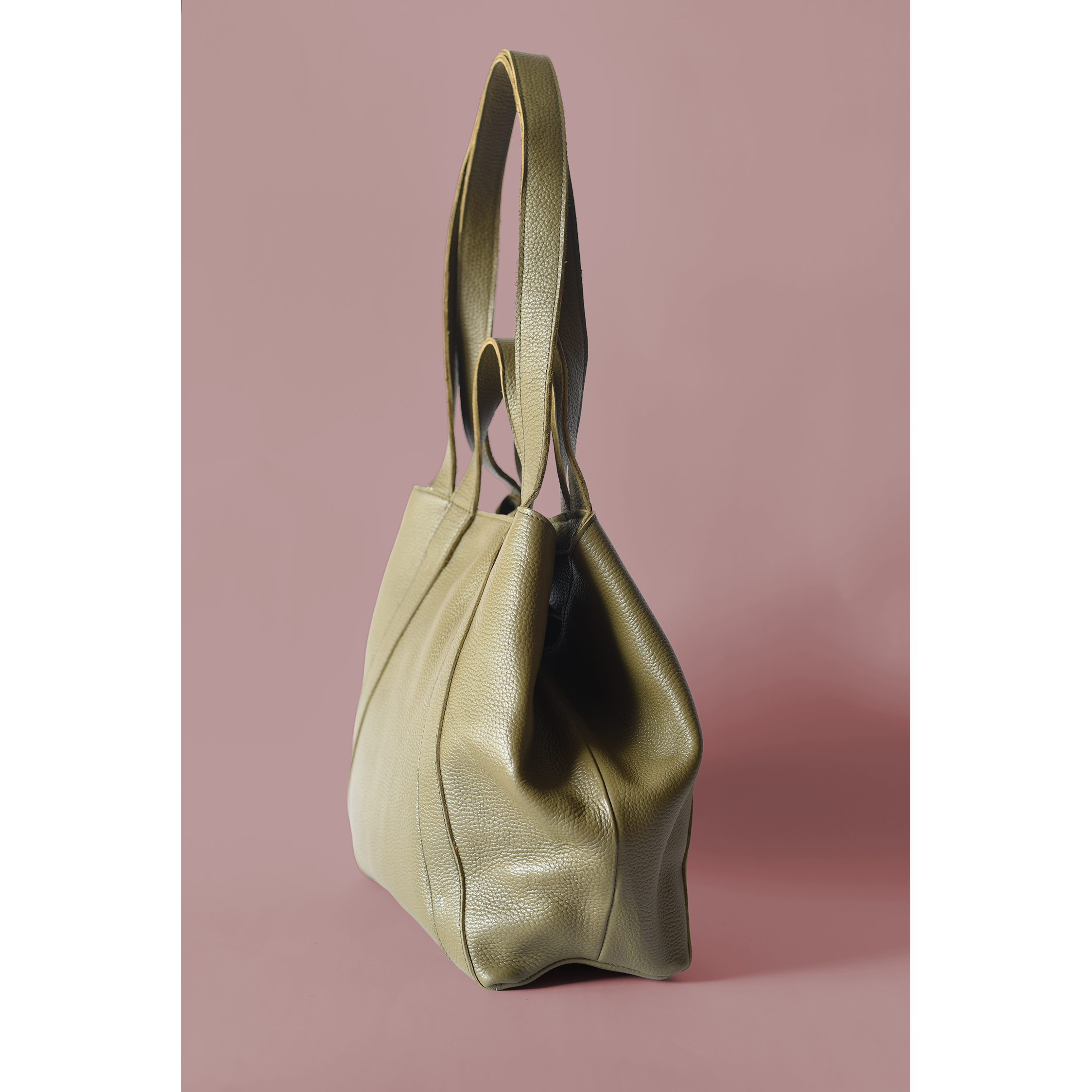 Pebbled Olive Green Leather Origami Shoulder Bag