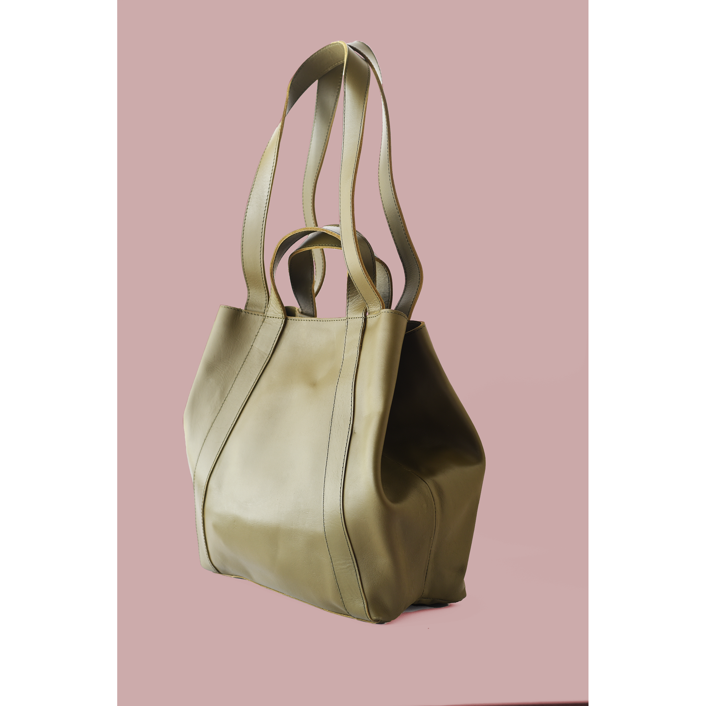 Pebbled Olive Green Leather Origami Shoulder Bag