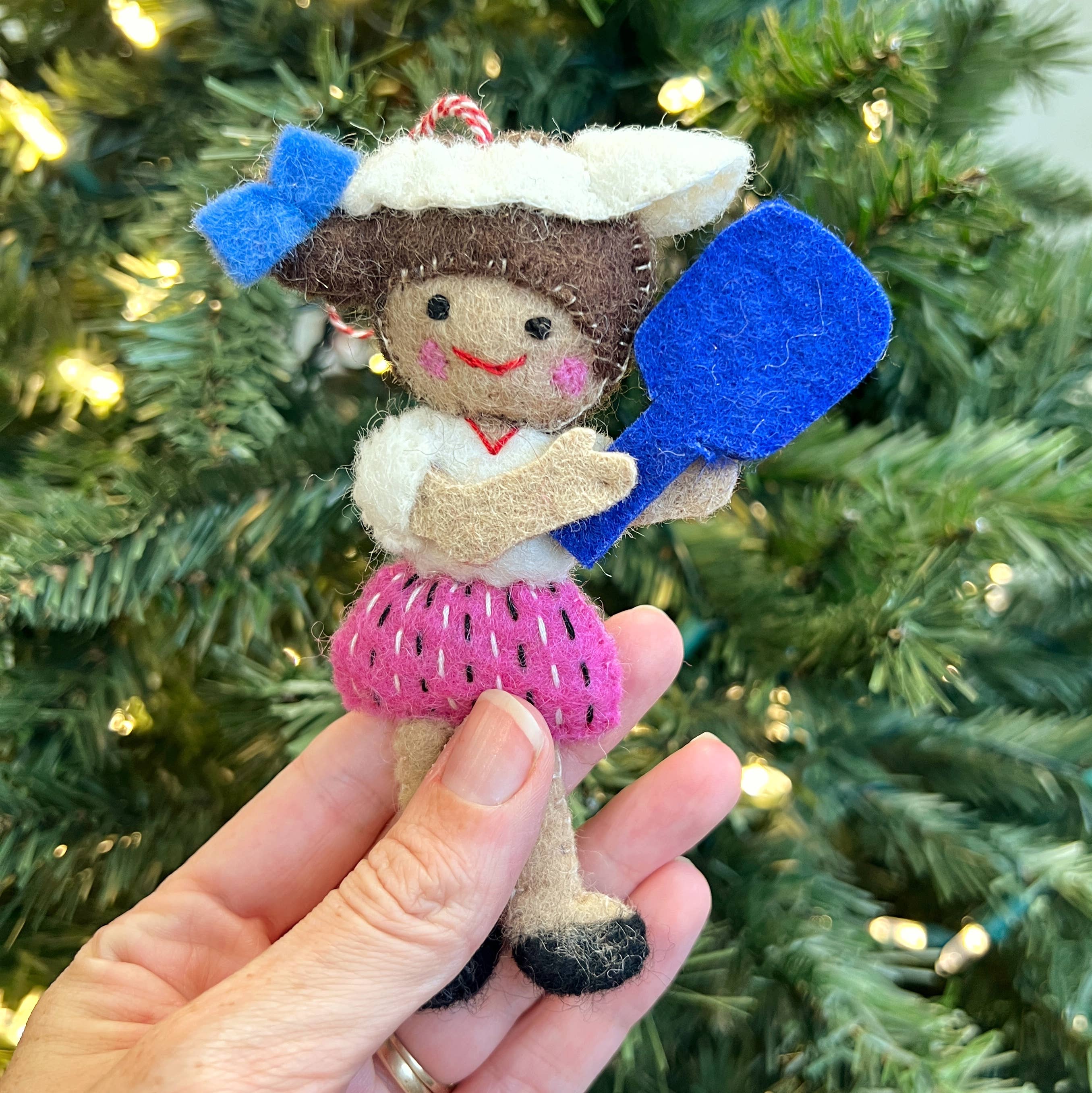 Pickleball Player Felt Wool Ornament 