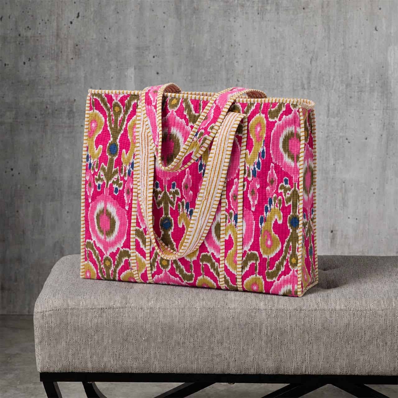 Pink Paisley Ikat Quilted Tote
