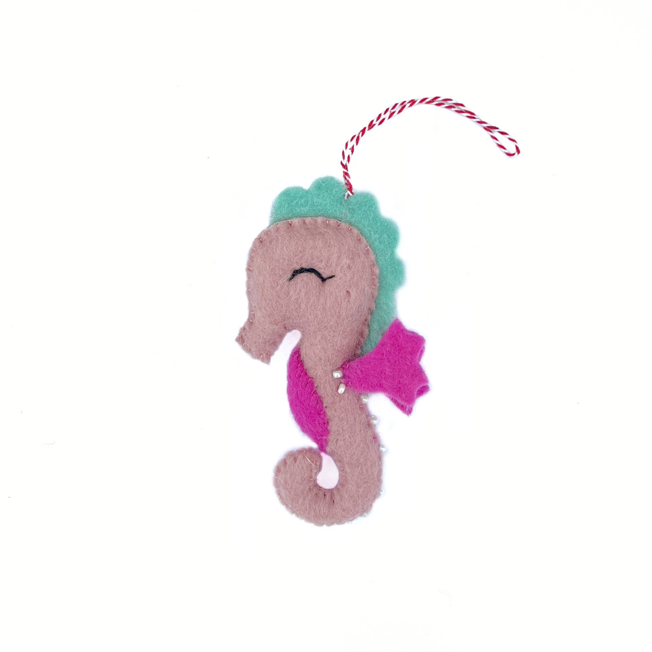 Pink Seahorse Felt Wool Ornament