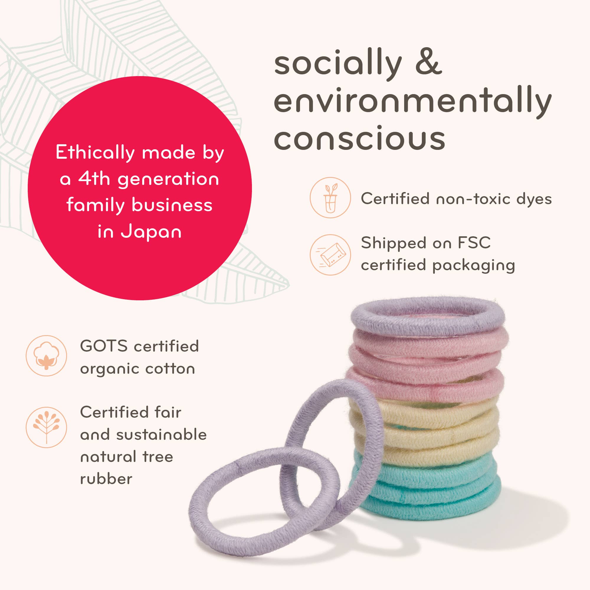 Plastic-free Round Hair Ties - Mini 6-pack - Pastel Blooms