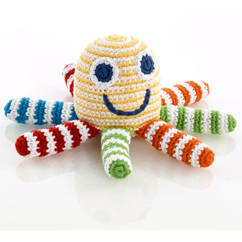 Plush Octopus Rattle- Assorted Colors