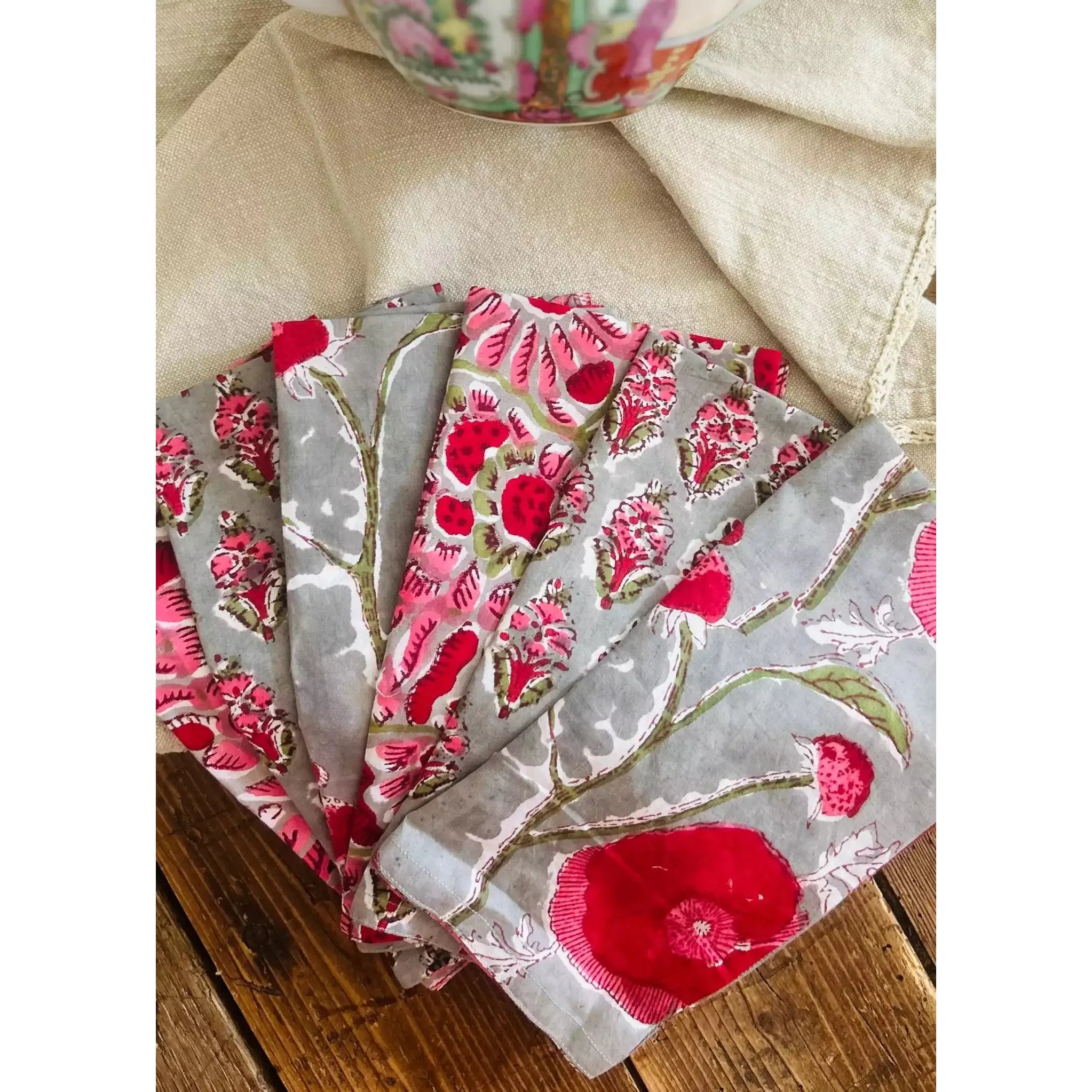 Poppy Pink and Grey Napkin Set