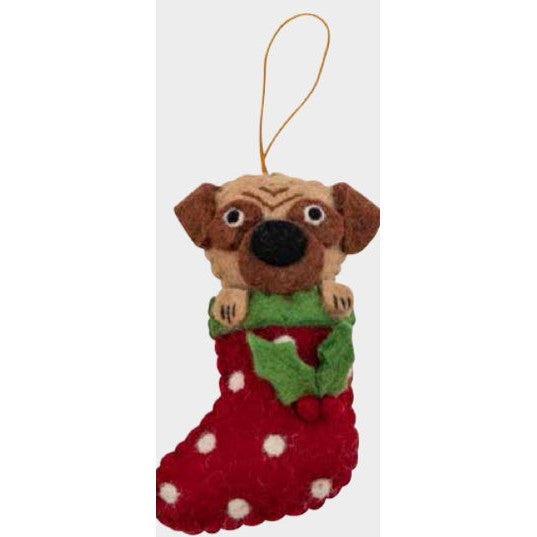Pug in Stocking Ornament