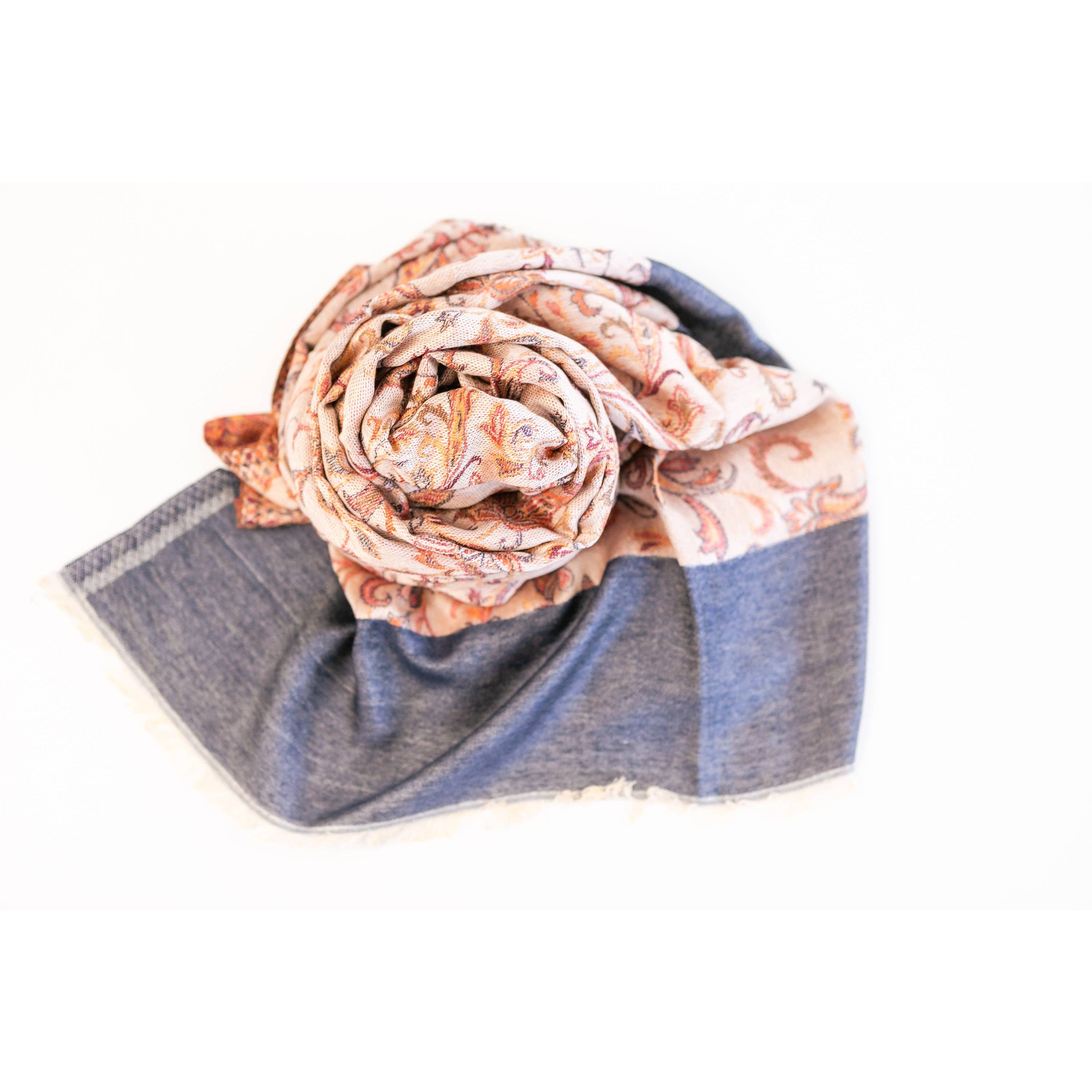 Raw Cut Rayon Shawl: Denim Edge