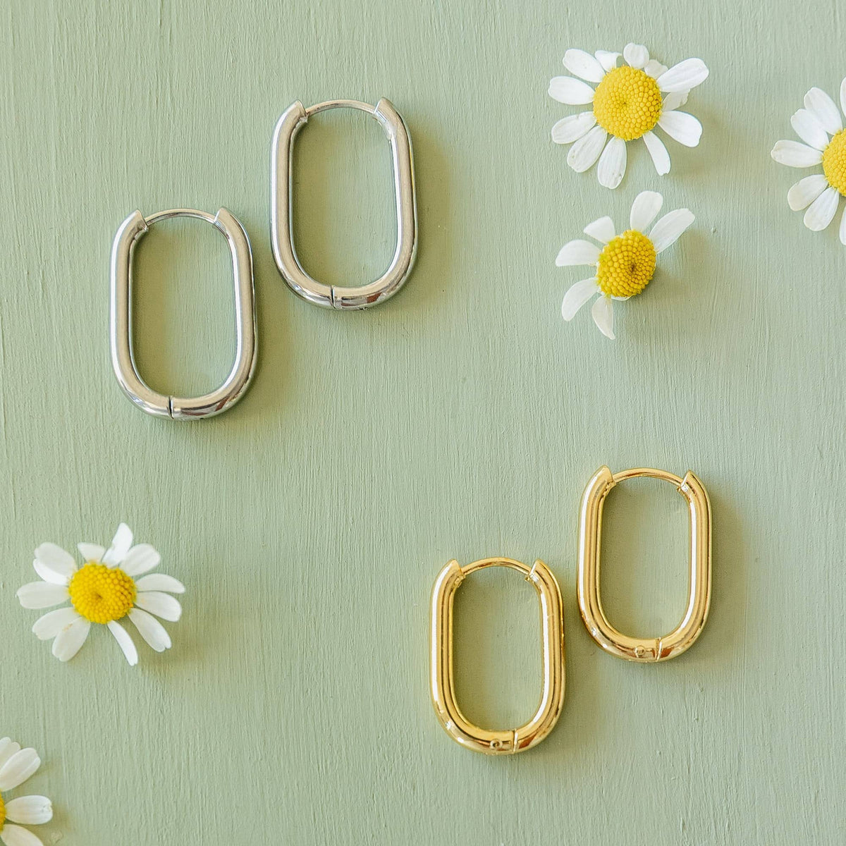 Rectangle Everyday Hoop Earrings- Assorted
