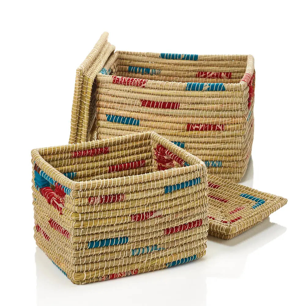 Rectangle Sari Kaisa Grass Basket- Assorted Sizes- Sold Individually (*Local Pickup/ Local Delivery Only)