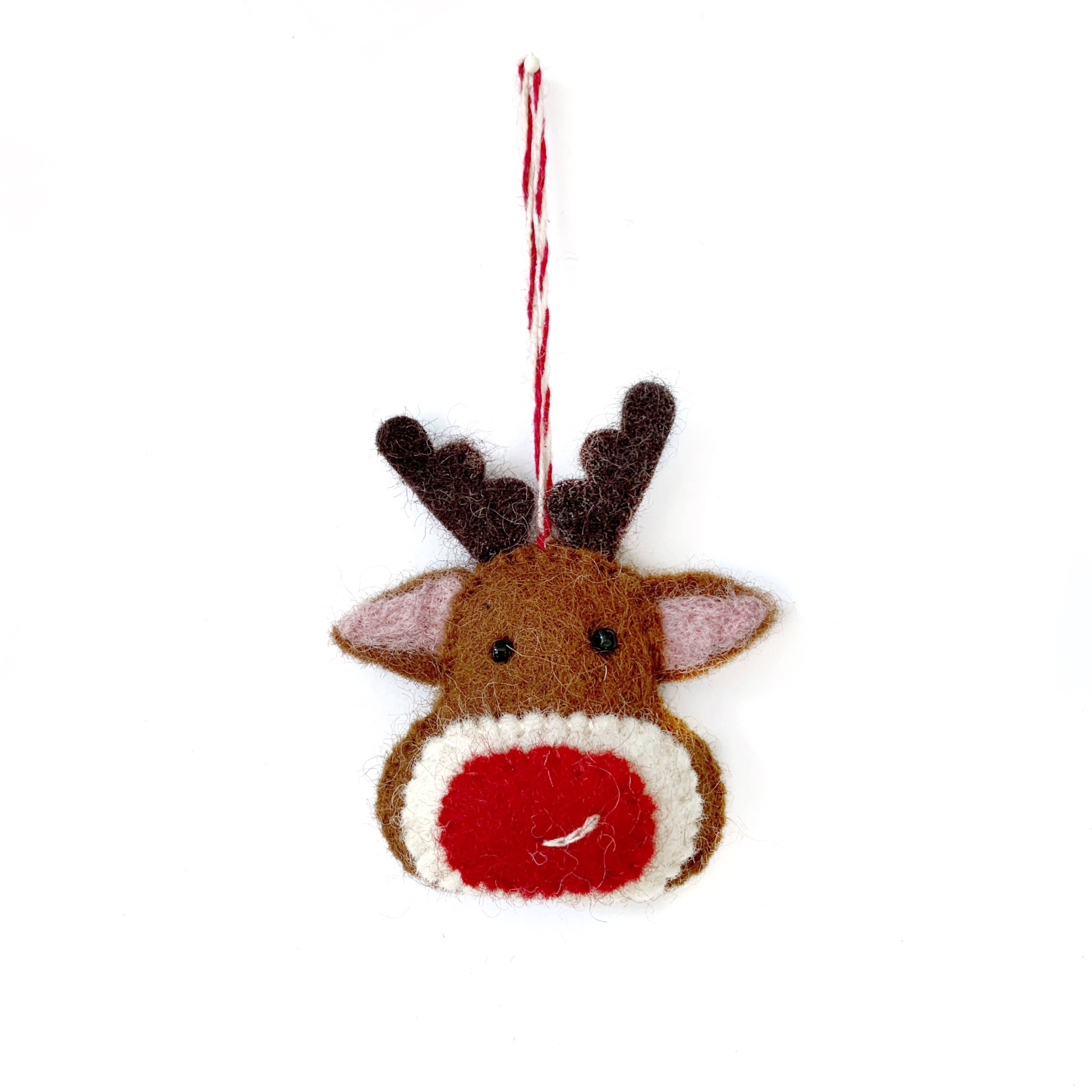 Red Nose Reindeer Felt Wool Ornament