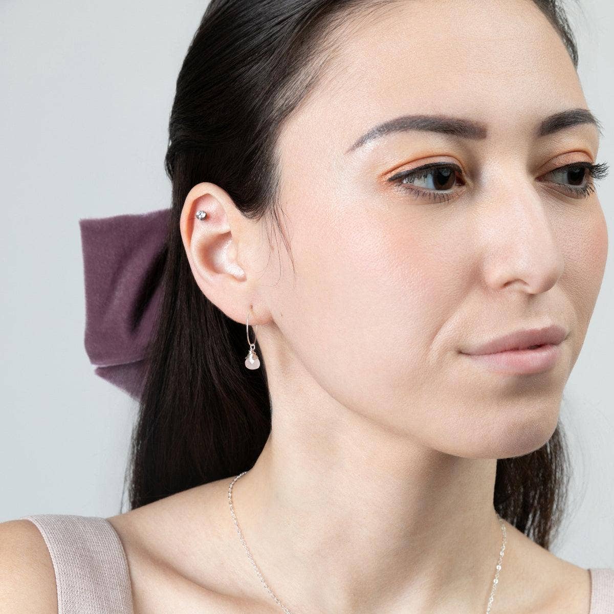 Rose Quartz Charm Mini-Hoop Earrings- Assorted
