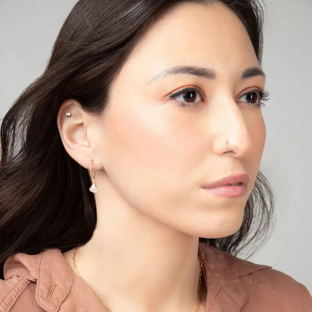 Rose Quartz Charm Mini-Hoop Earrings- Assorted