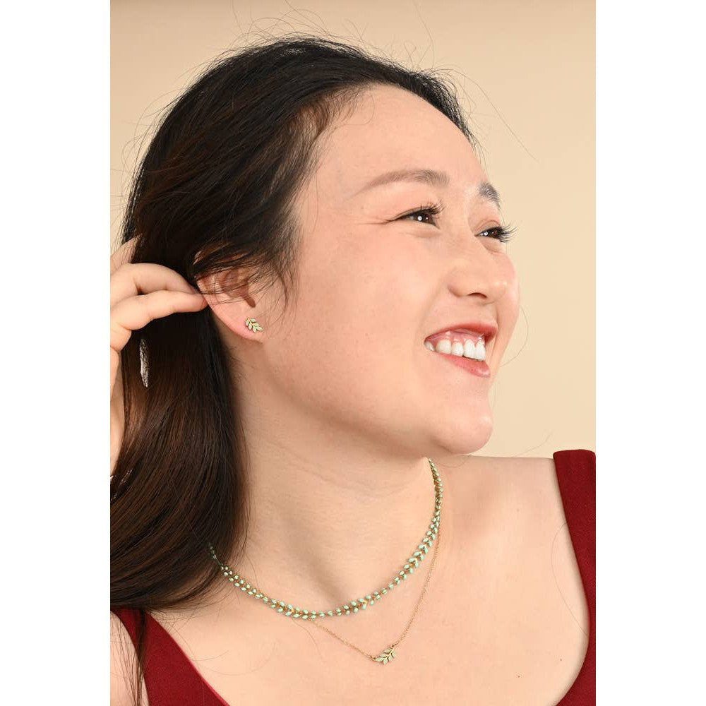 Rowen Leaf Stud Earrings in Mint