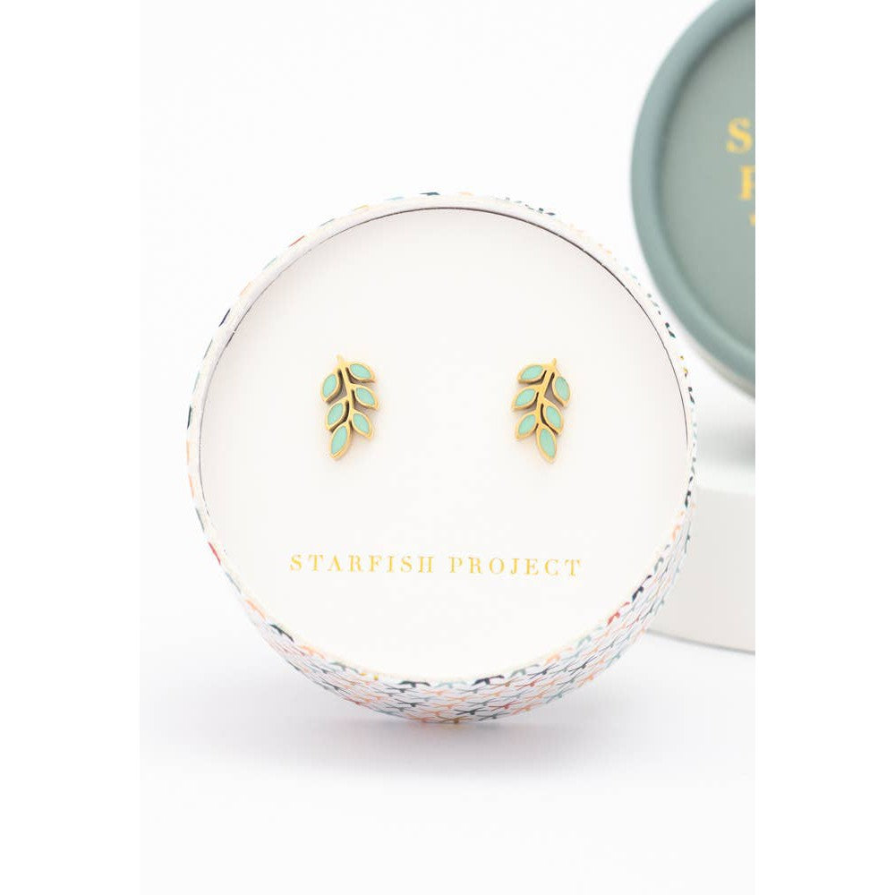 Rowen Leaf Stud Earrings in Mint