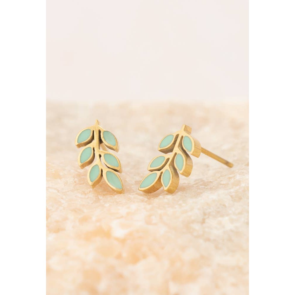 Rowen Leaf Stud Earrings in Mint