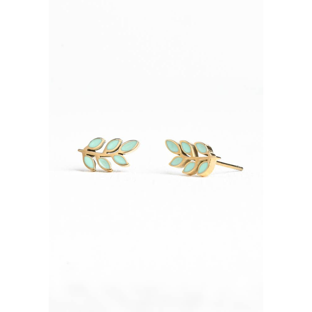 Rowen Leaf Stud Earrings in Mint