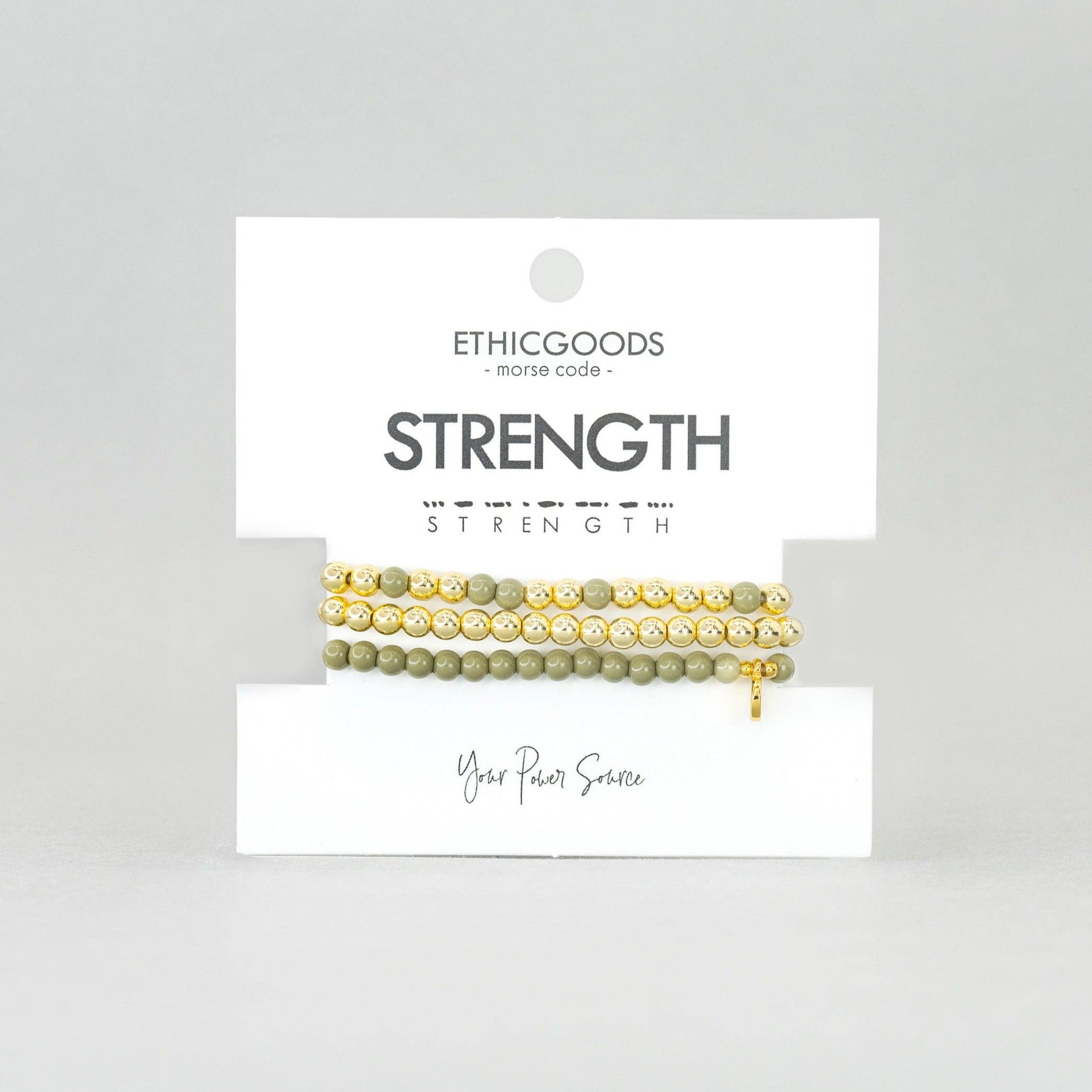 STRENGTH Morse Code Stacking Bracelet Set