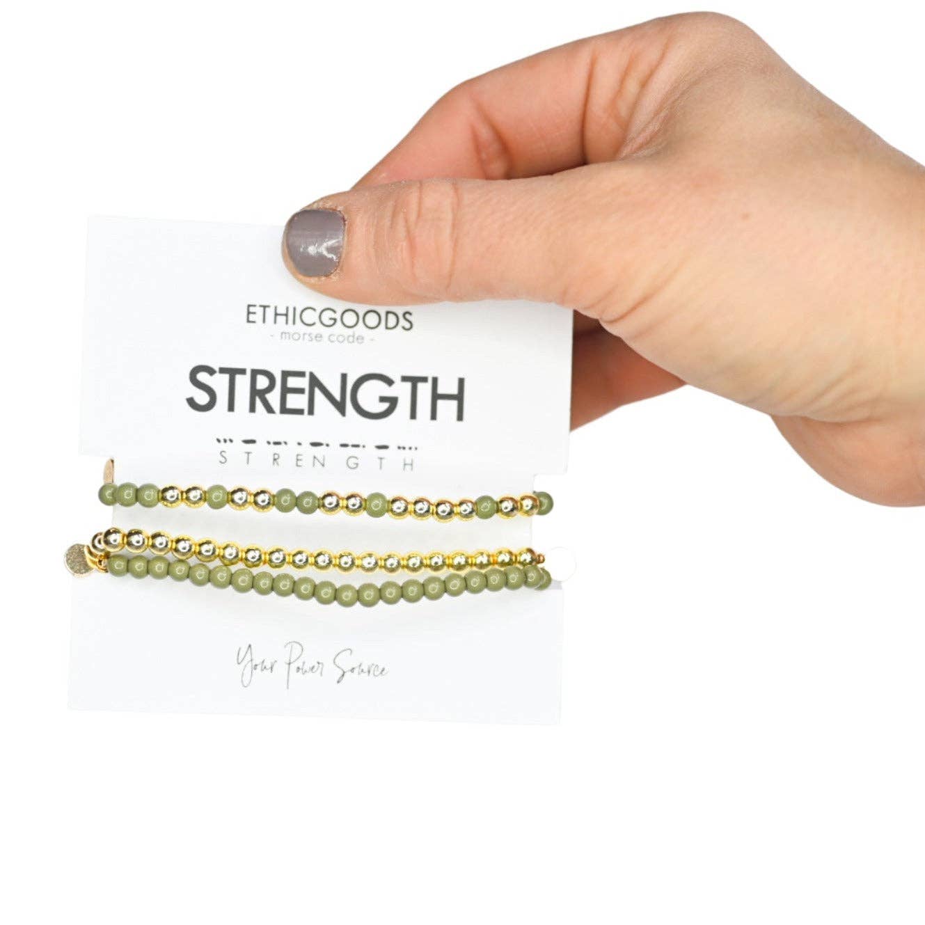 STRENGTH Morse Code Stacking Bracelet Set