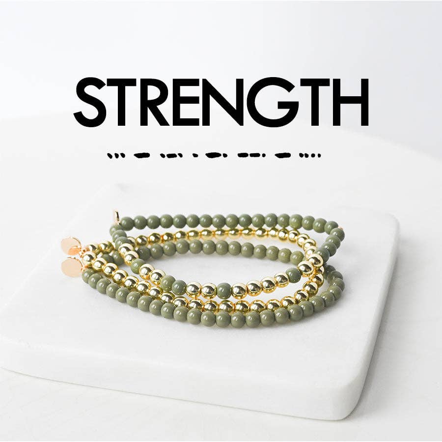 STRENGTH Morse Code Stacking Bracelet Set