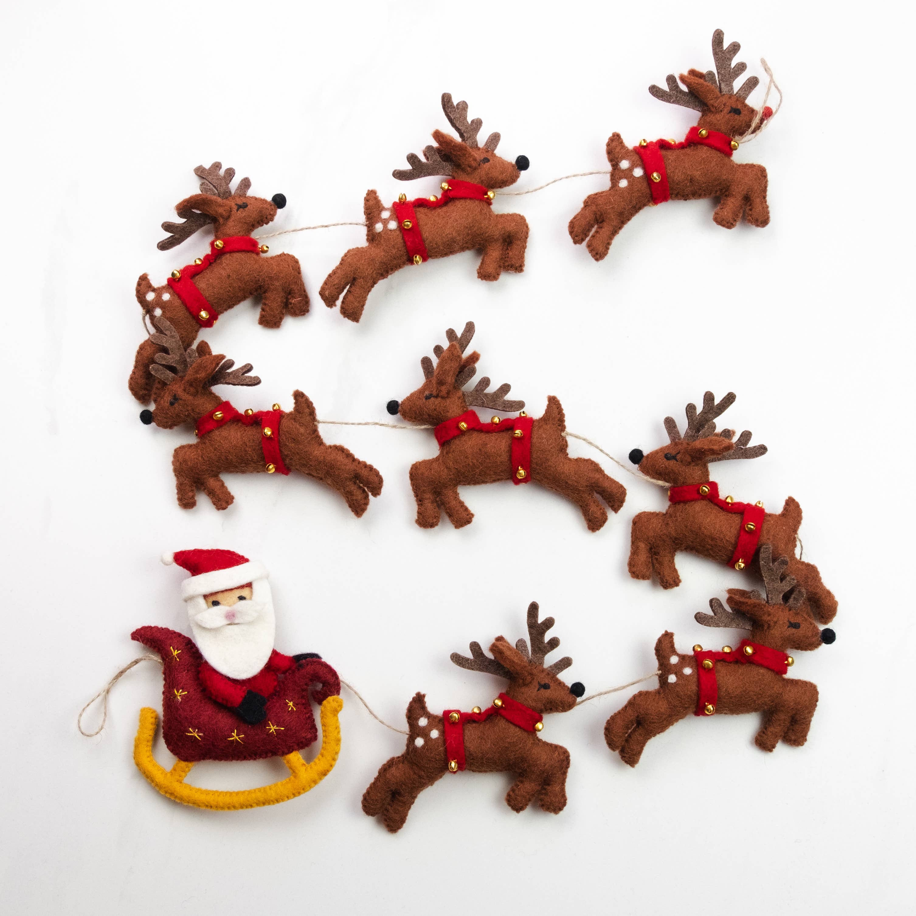 Santa with Sleigh and 8 Reindeer Garland