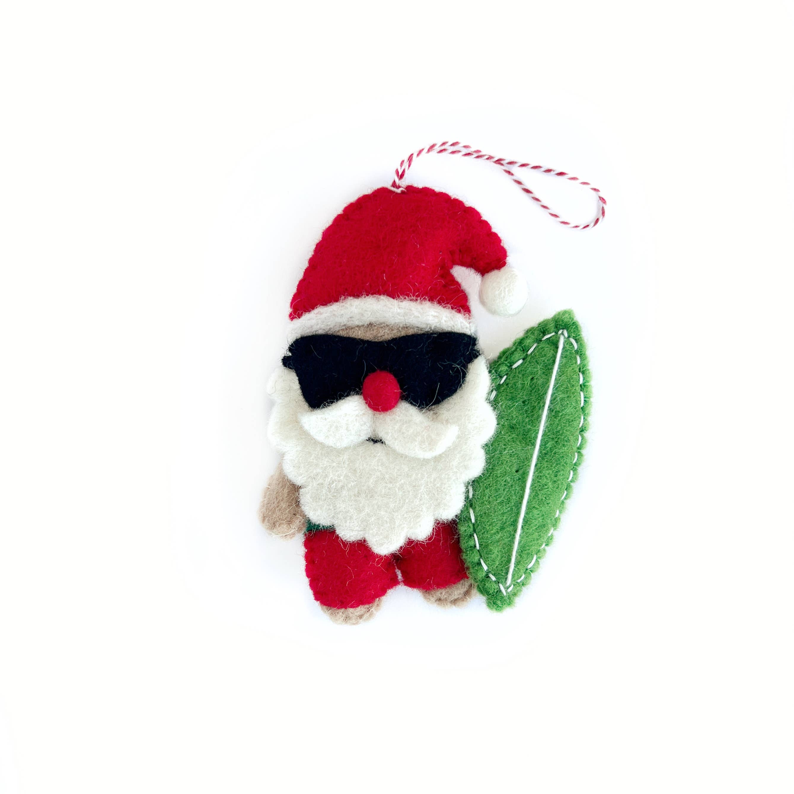 Santa with Surfboard Felt Wool Ornament 