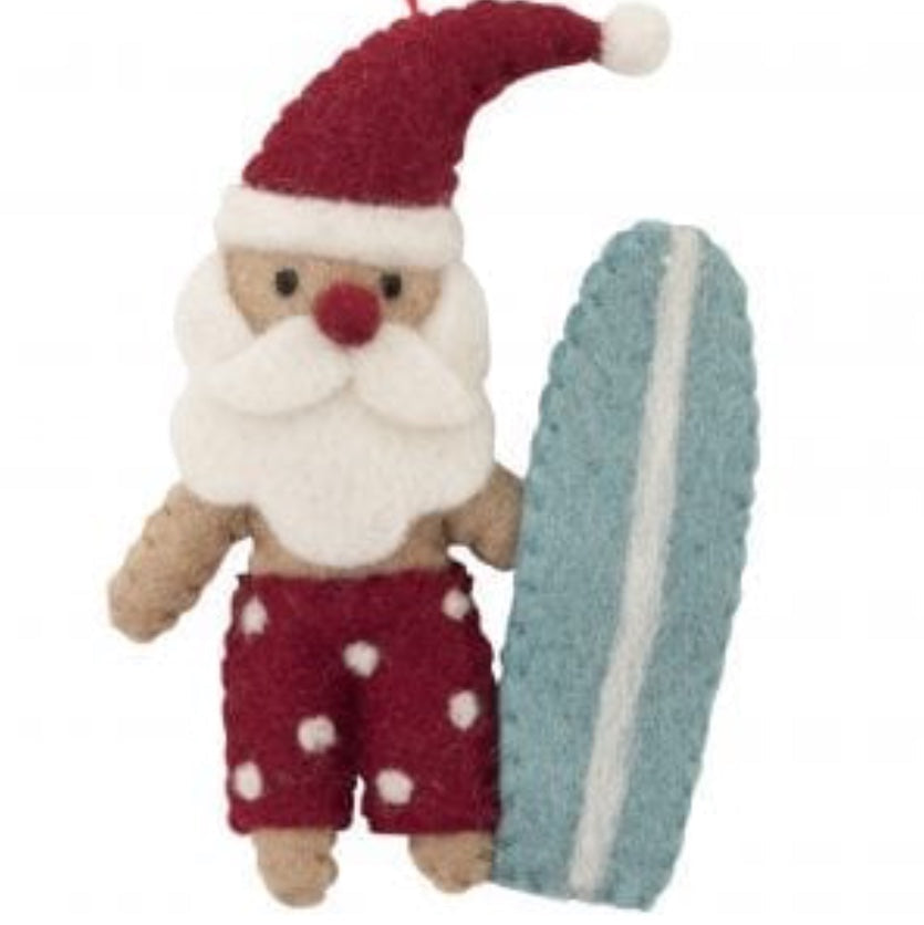 Santa with Surfboard Ornament