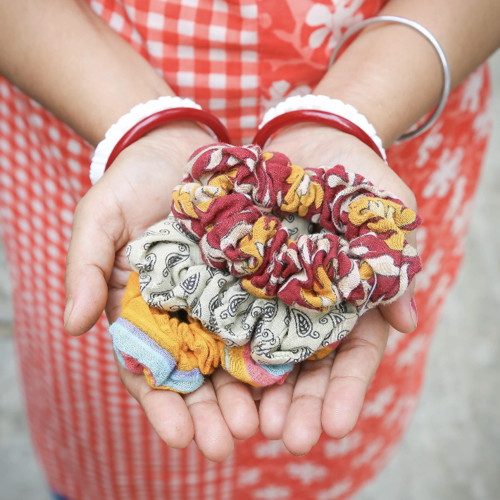 Saree Scrunchie Set of 3 - Assorted Colors and Patterns