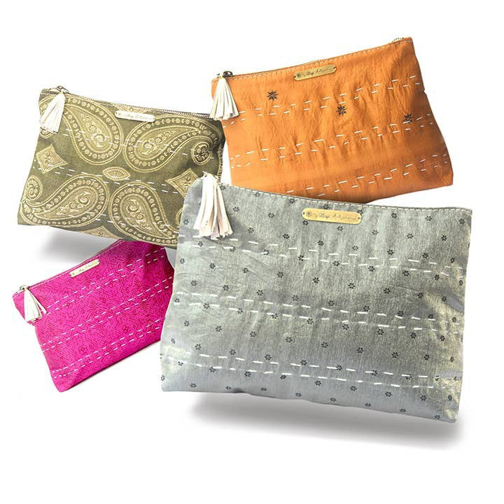 Sari Zipper Pouches - Upcycled- Assorted Colors and Patterns