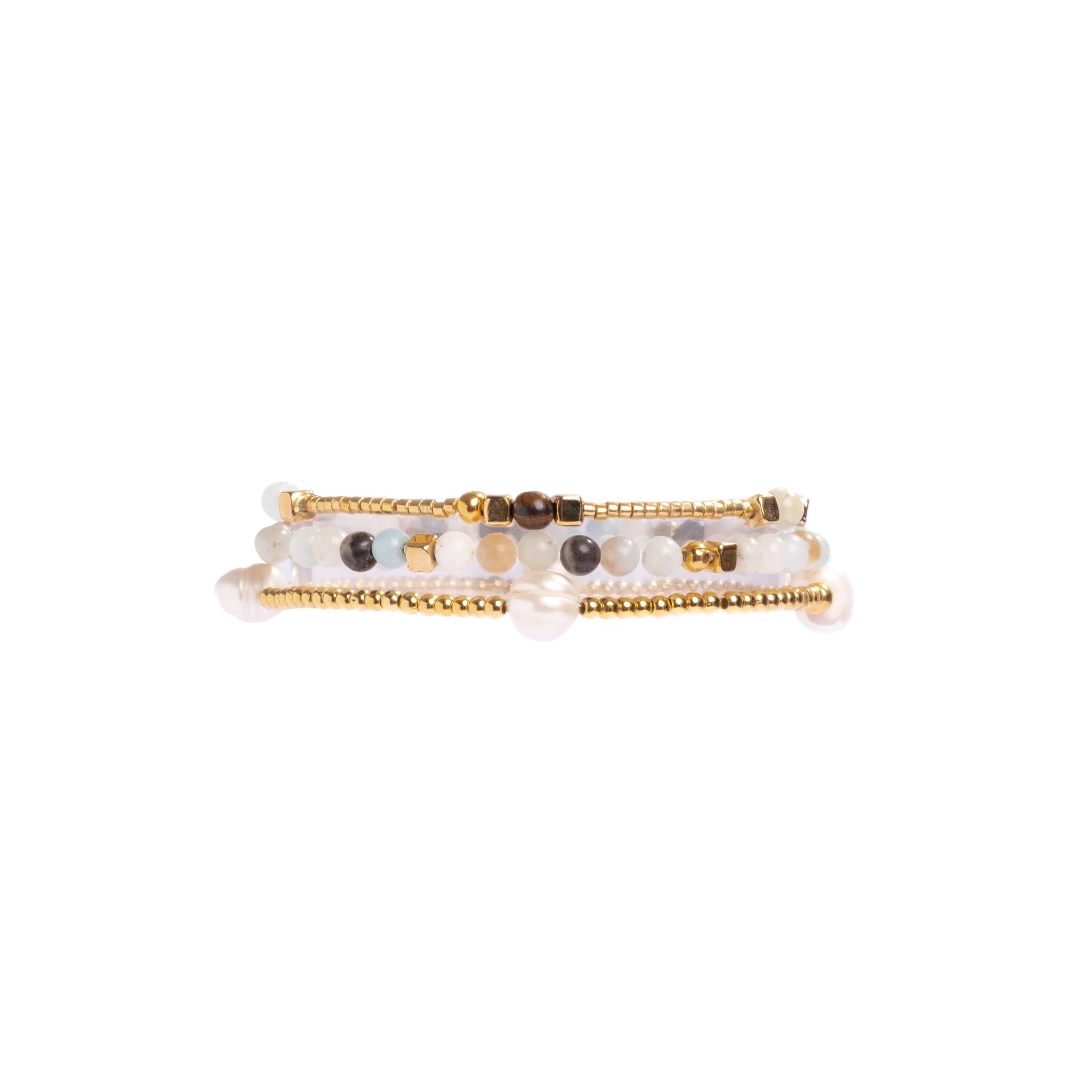 Set/3 Gem and Pearl Miyuki Stretch Bracelets- Assorted Colors