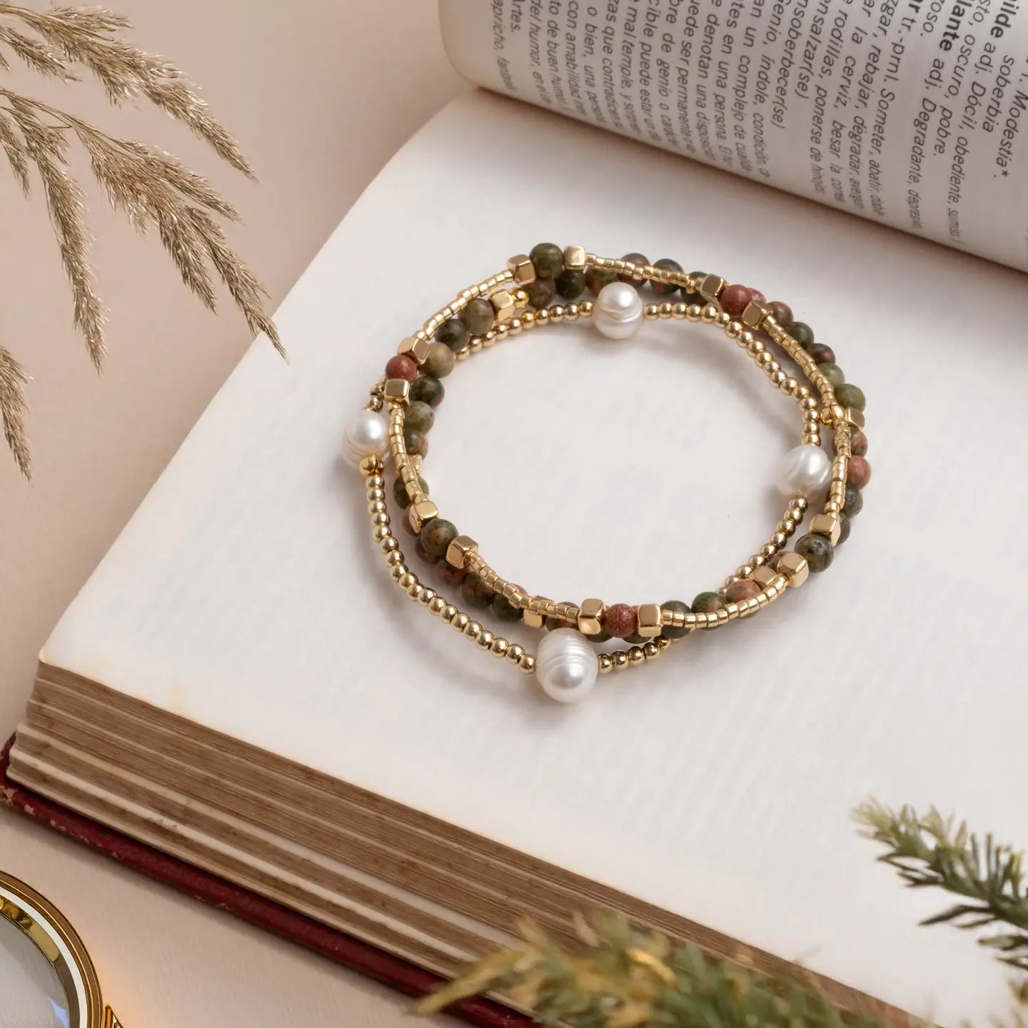 Set/3 Gem and Pearl Miyuki Stretch Bracelets- Assorted Colors