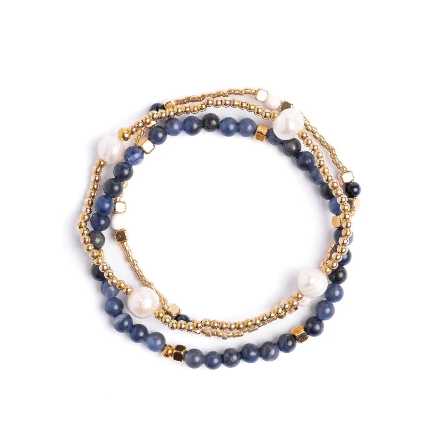 Set/3 Gem and Pearl Miyuki Stretch Bracelets- Assorted Colors