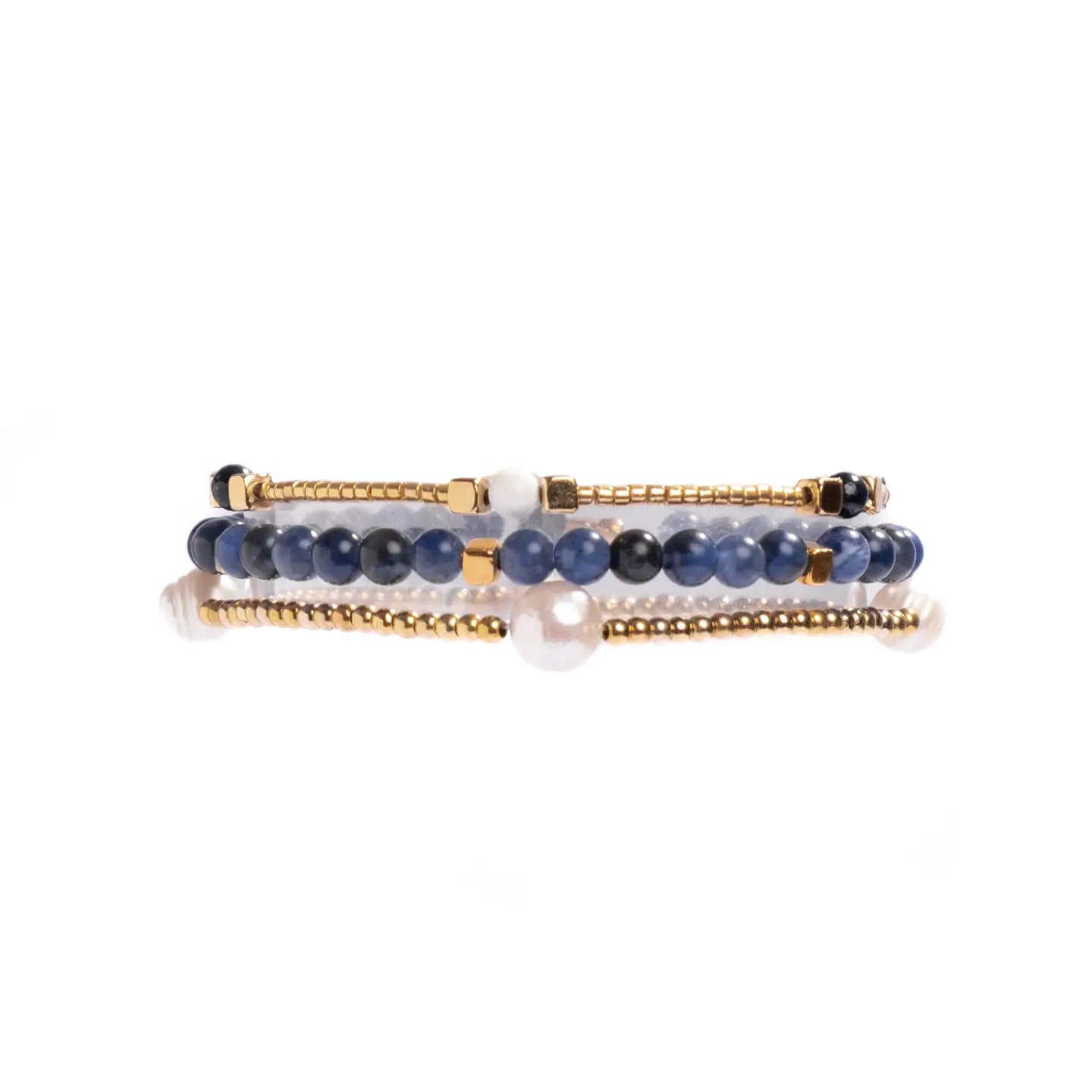 Set/3 Gem and Pearl Miyuki Stretch Bracelets- Assorted Colors