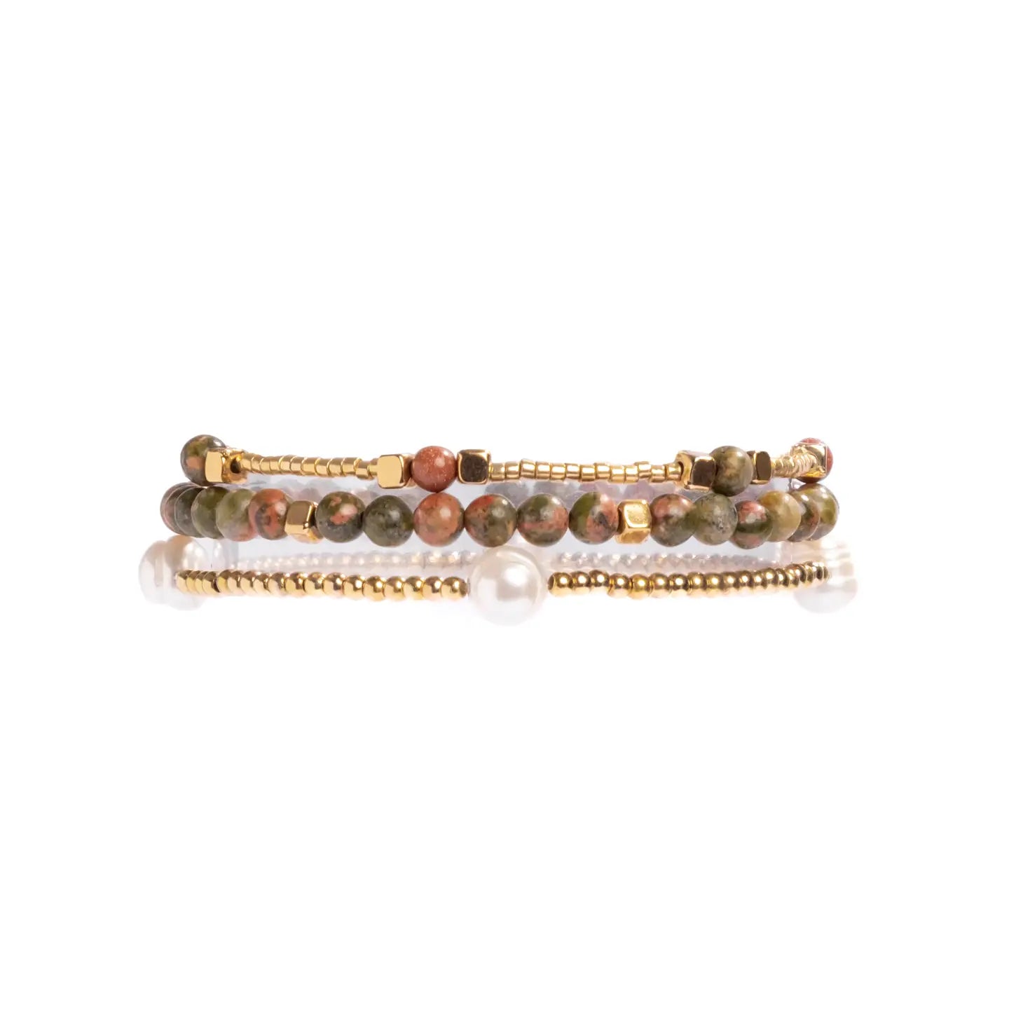 Set/3 Gem and Pearl Miyuki Stretch Bracelets- Assorted Colors
