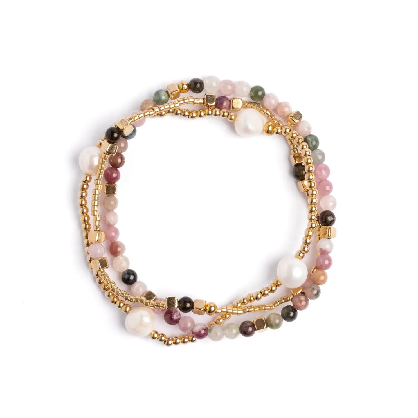 Set/3 Gem and Pearl Miyuki Stretch Bracelets- Assorted Colors