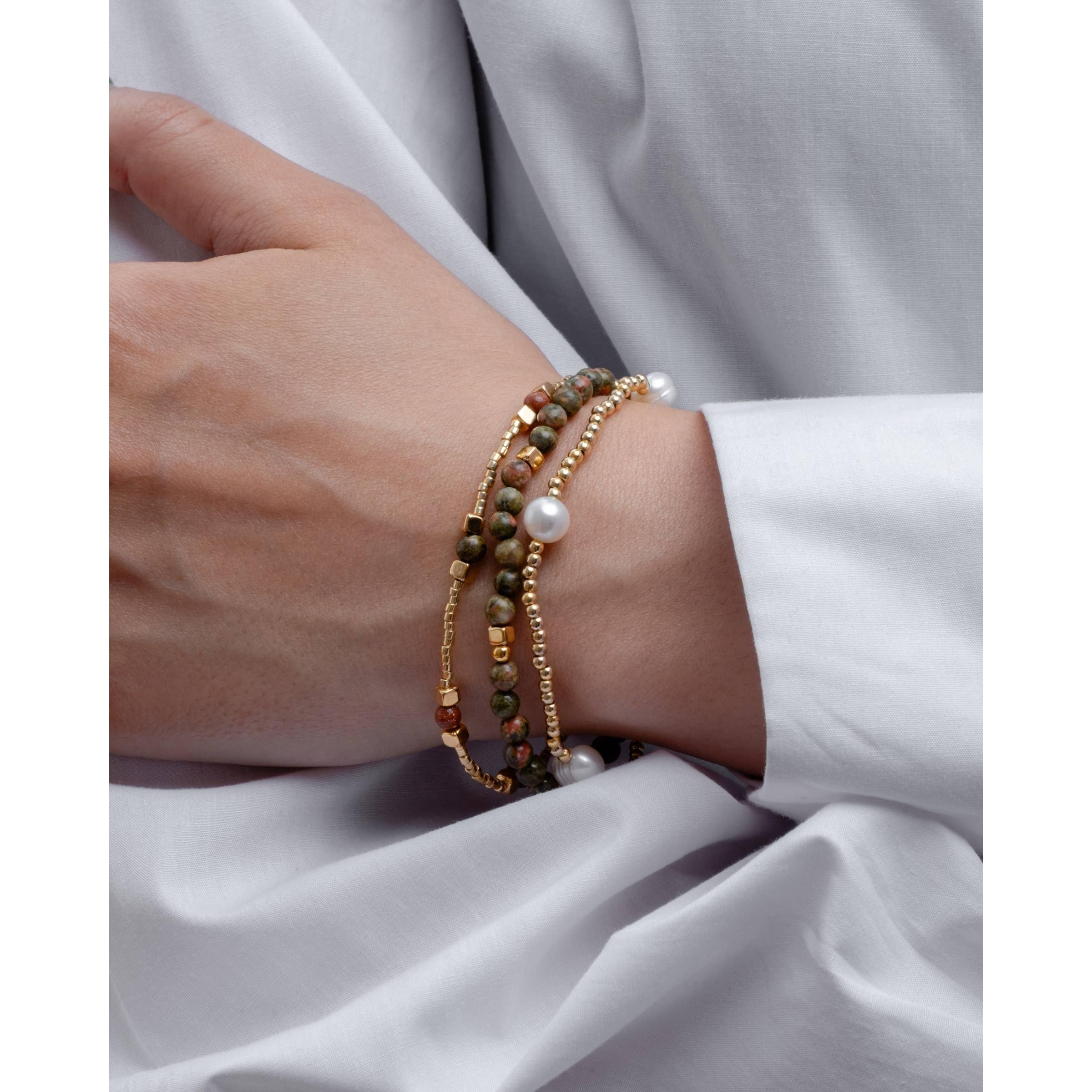 Set/3 Gem and Pearl Miyuki Stretch Bracelets- Assorted Colors