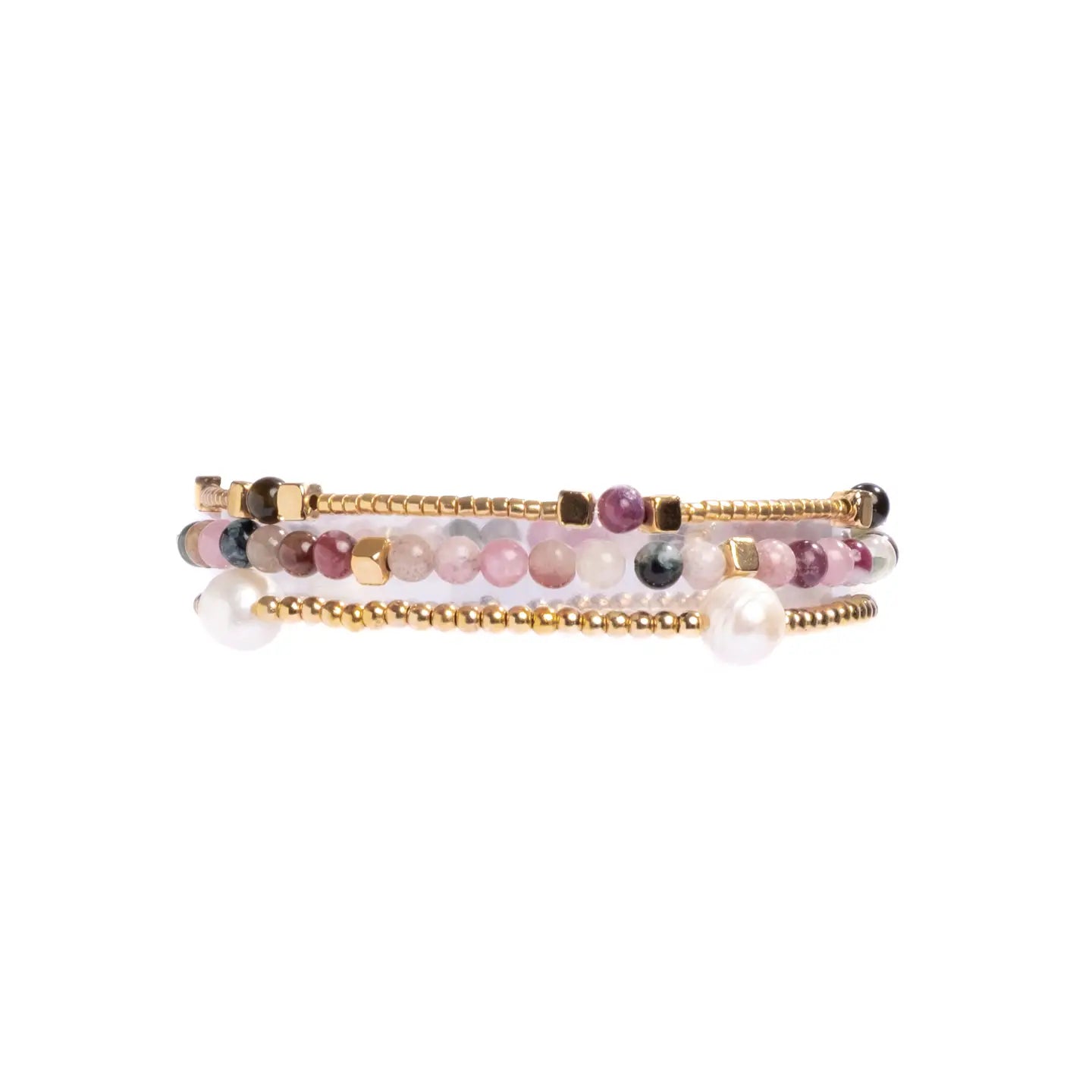 Set/3 Gem and Pearl Miyuki Stretch Bracelets- Assorted Colors