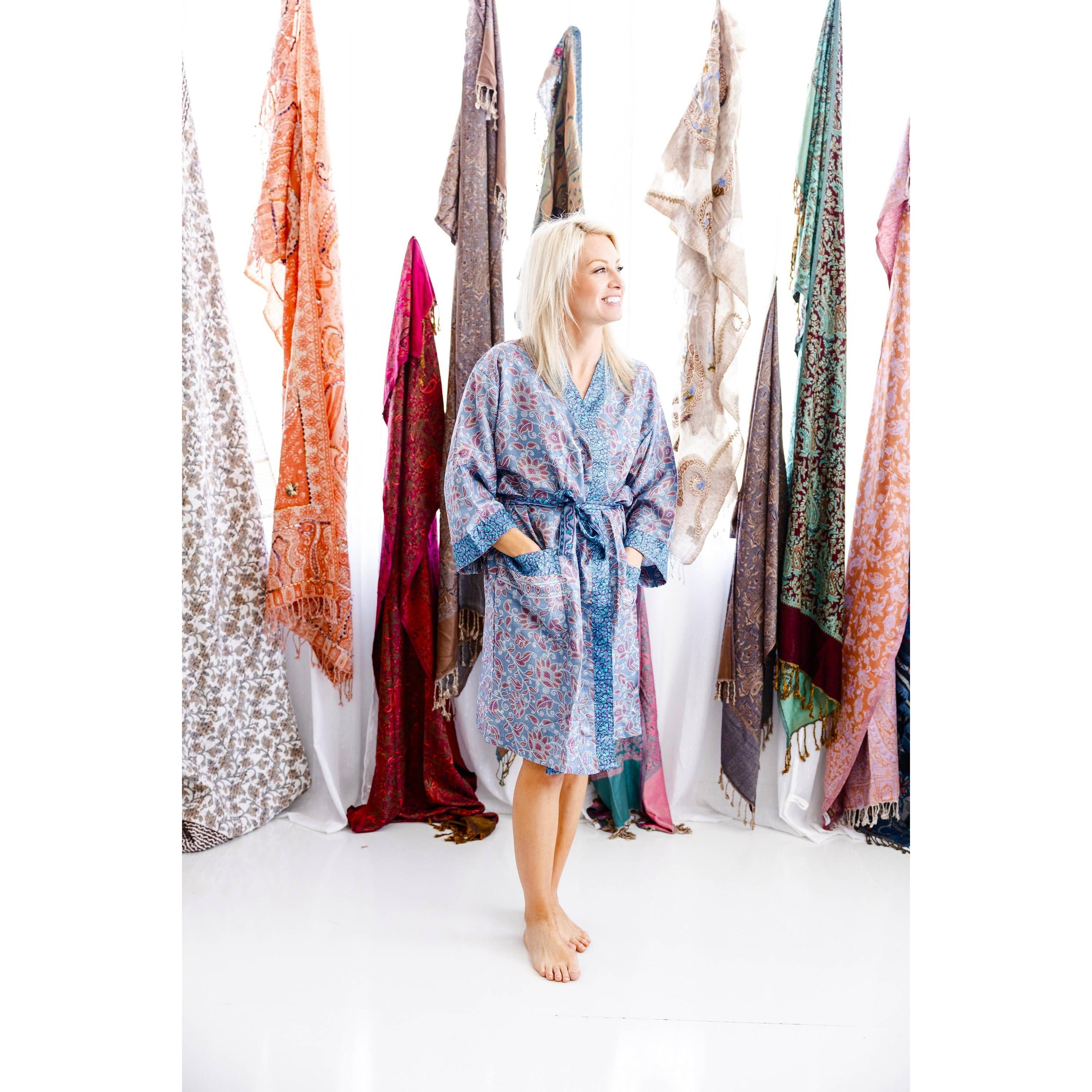 Silk Sari Kimono Knee Length- Assorted Colors/Designs- Sold Individually