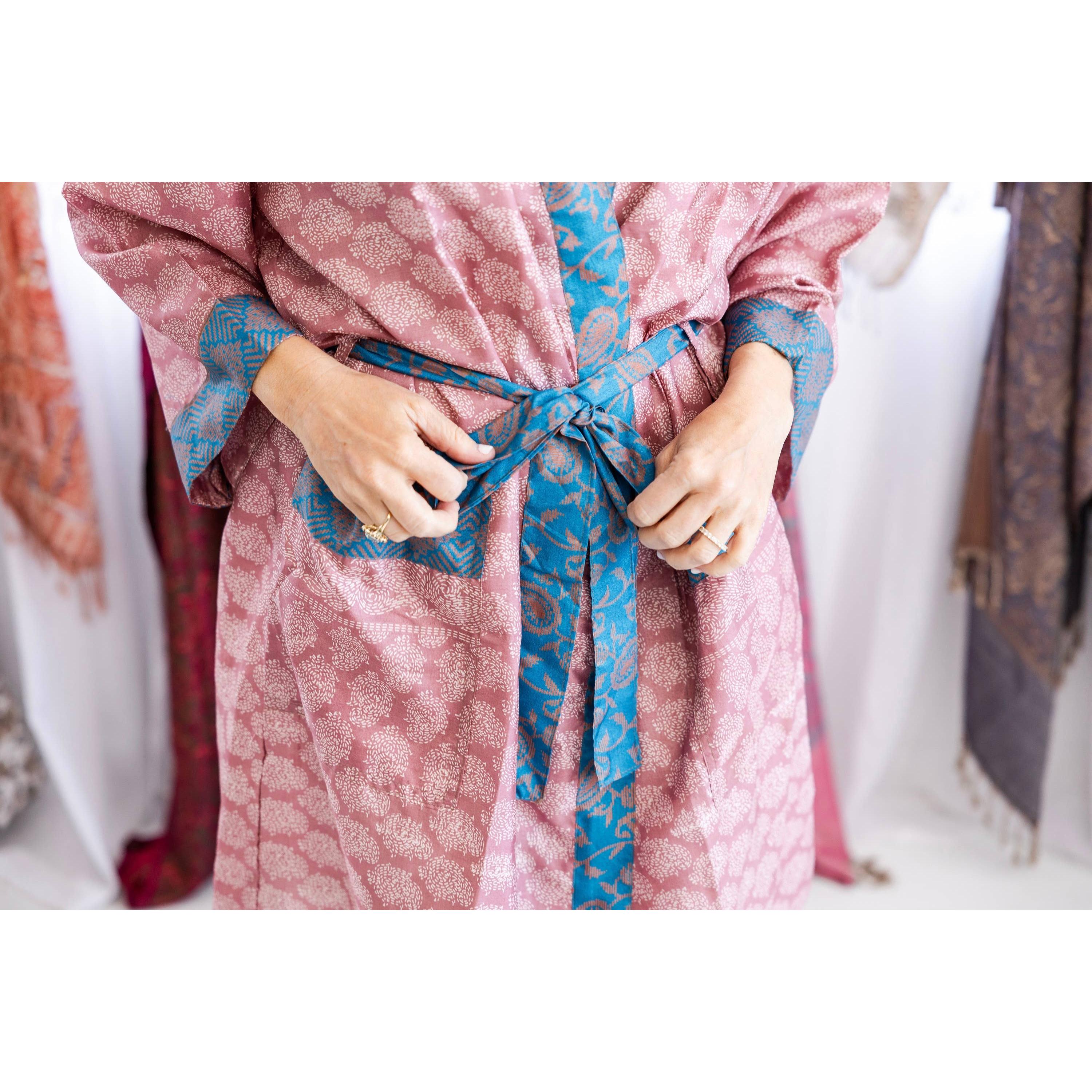 Silk Sari Kimono Knee Length- Assorted Colors/Designs- Sold Individually