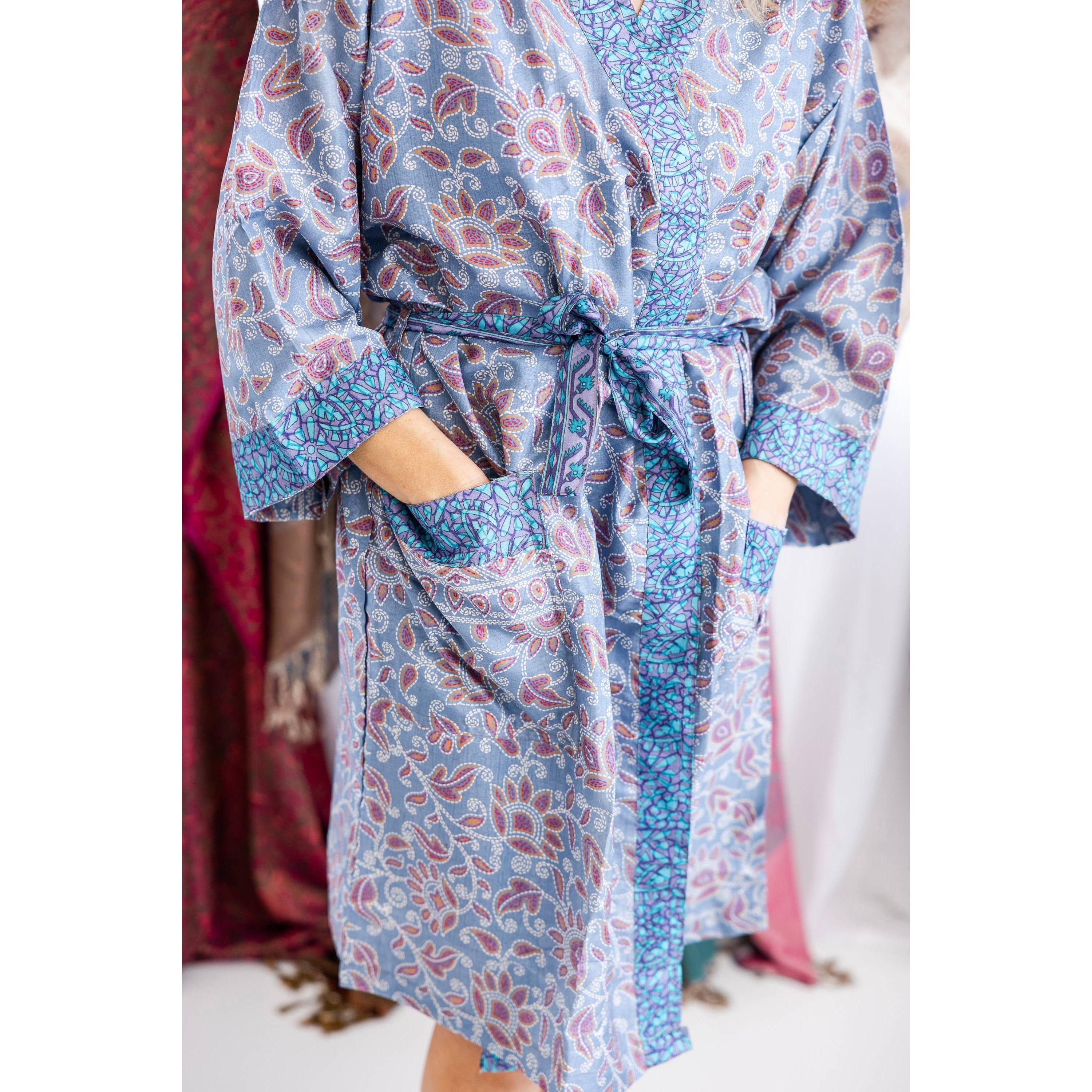 Silk Sari Kimono Knee Length- Assorted Colors/Designs- Sold Individually