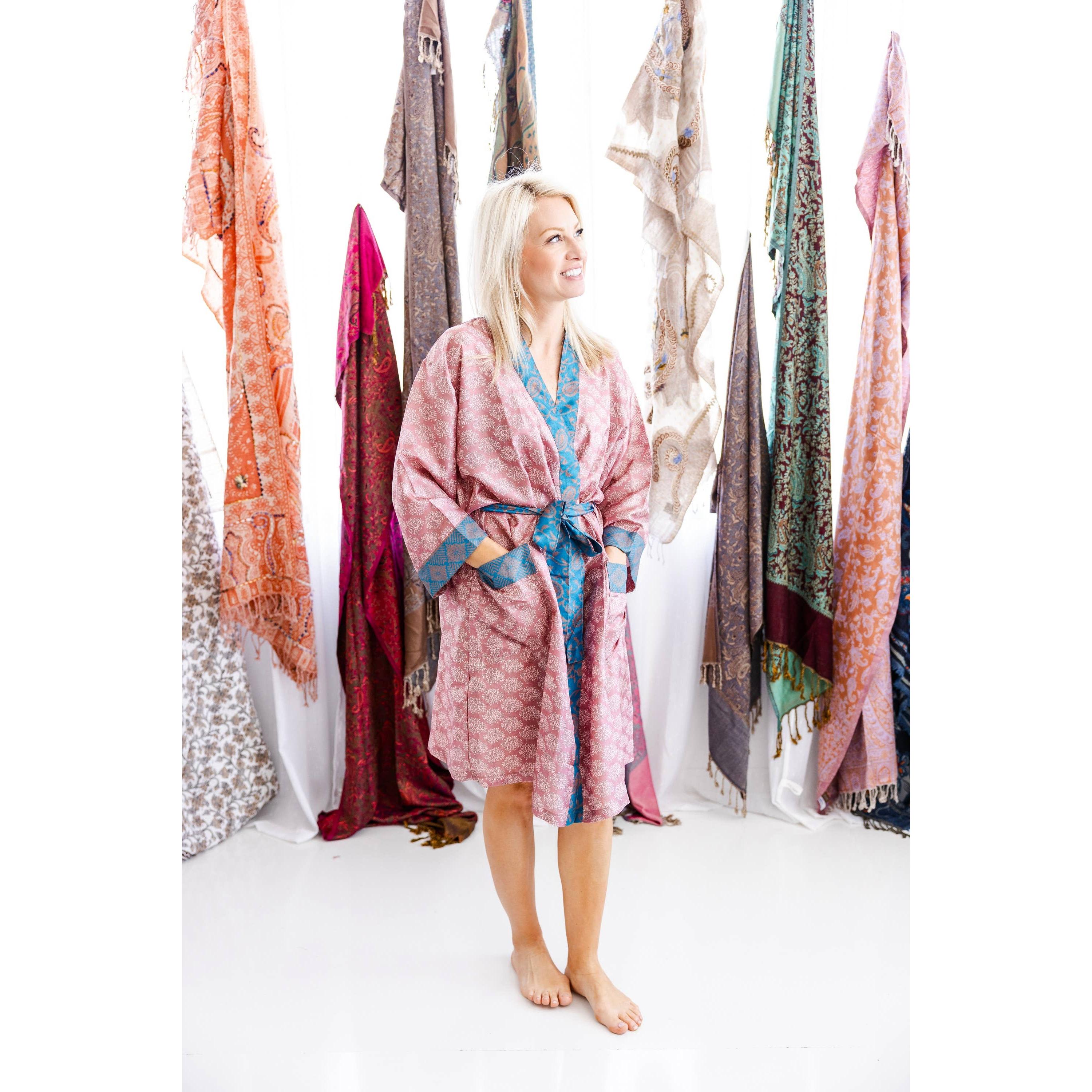 Silk Sari Kimono Knee Length- Assorted Colors/Designs- Sold Individually