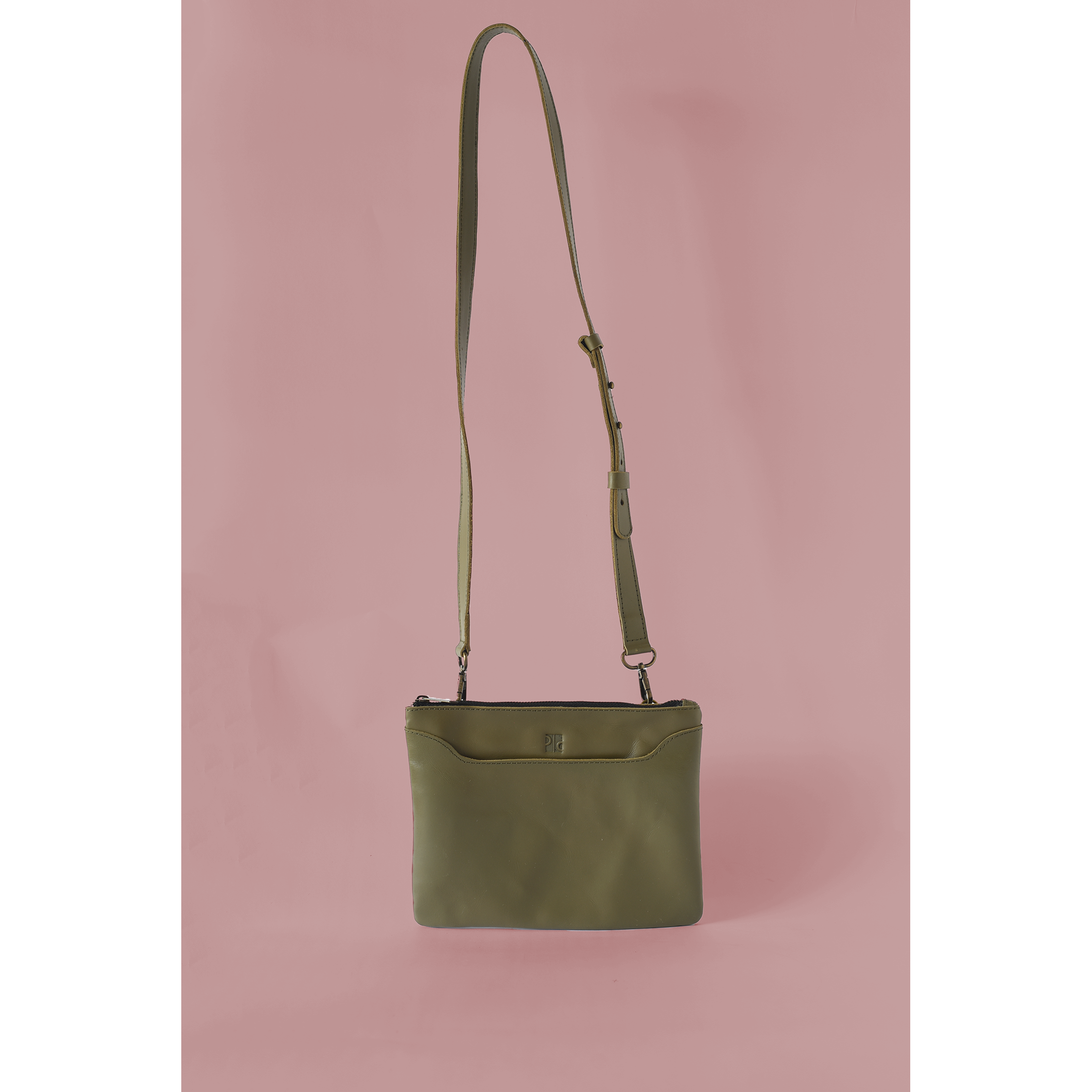 Simple Olive Green Leather Crossbody