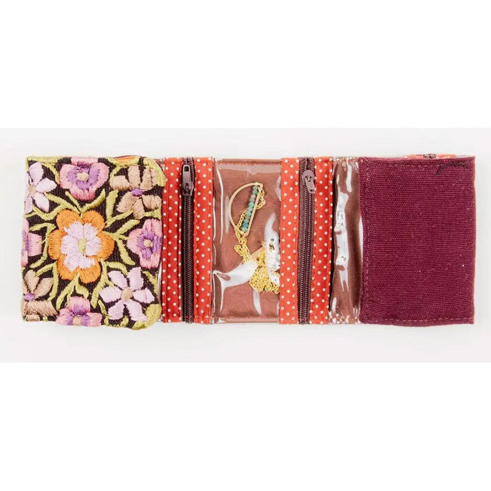 Small Embroidered Travel Jewelry Case- Assorted Colors
