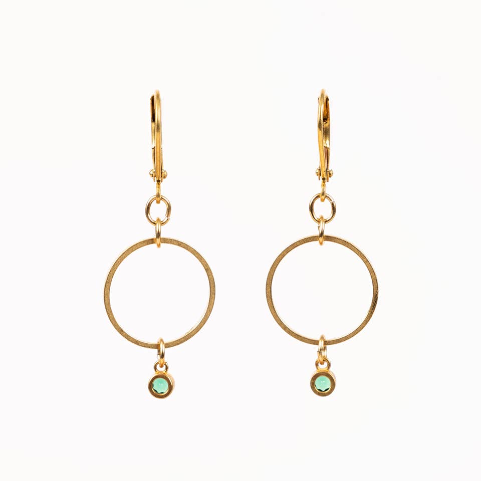 Small Green Bezel Drop Earring
