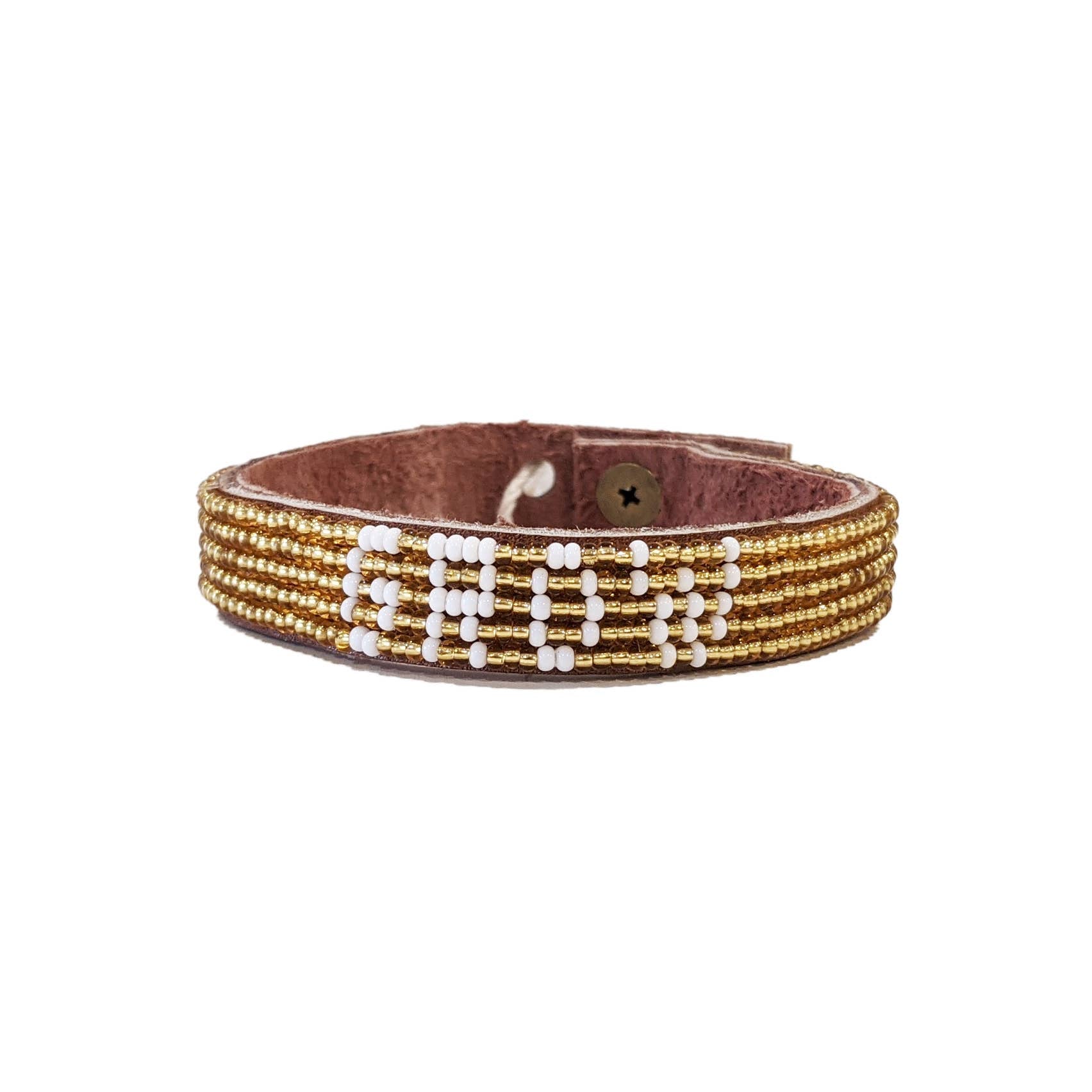 Small Grow Beaded Leather Cuff - Gold - Affirmations