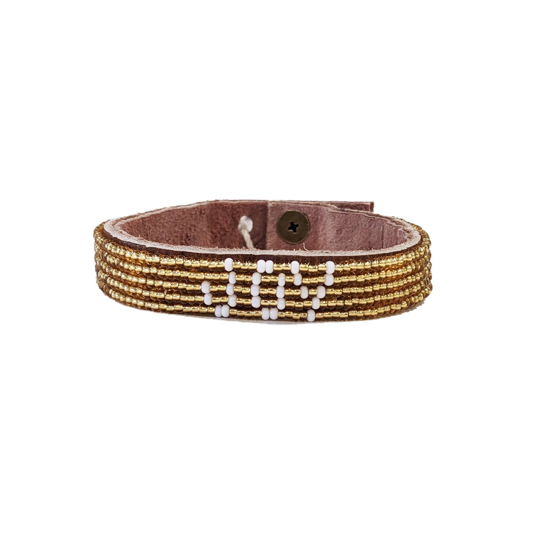 Small Joy Beaded Leather Cuff - Gold - Affirmations